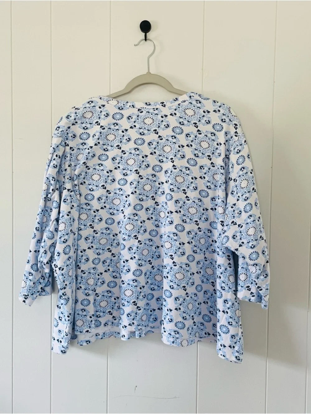 Kim Rogers Light Blue Floral Popover Blouse